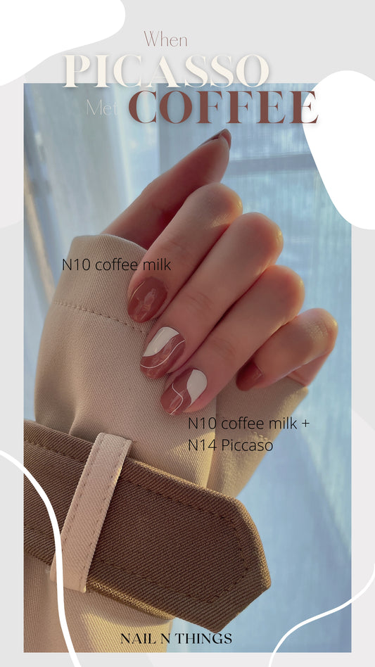 When Piccaso met Coffee Nail Wrap Set 當畢卡索遇上咖啡牛奶凝膠甲貼造型組