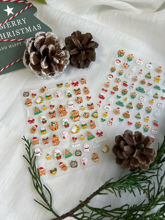 X’mas B & R Nail Stickers 聖誕熊兔造型小貼紙